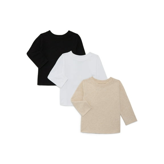 Garanimals Baby Girls Solid Tee with Long Sleeves, 3-Pack, Sizes 0M-24M