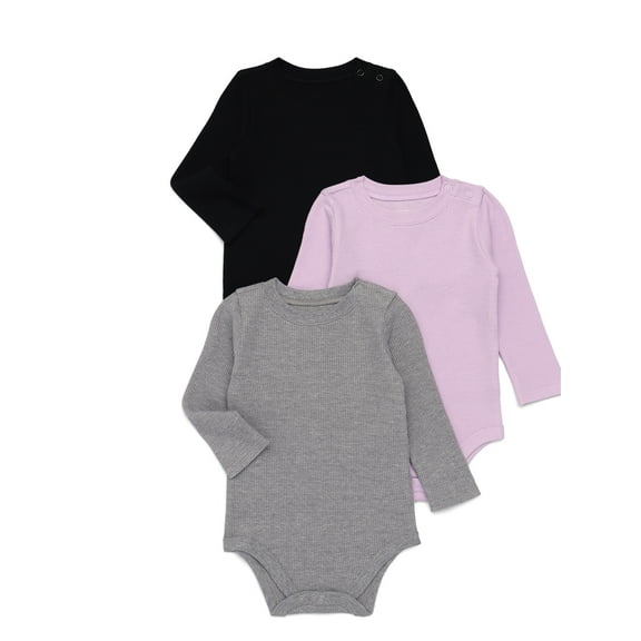 Garanimals Baby Girls Thermal Bodysuits with Long Sleeves, 3-Pack, Sizes 0-24 Months