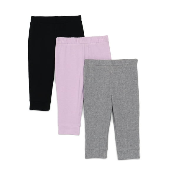 Garanimals Baby Girls Thermal Joggers, 3-Pack, Sizes 0M-24M