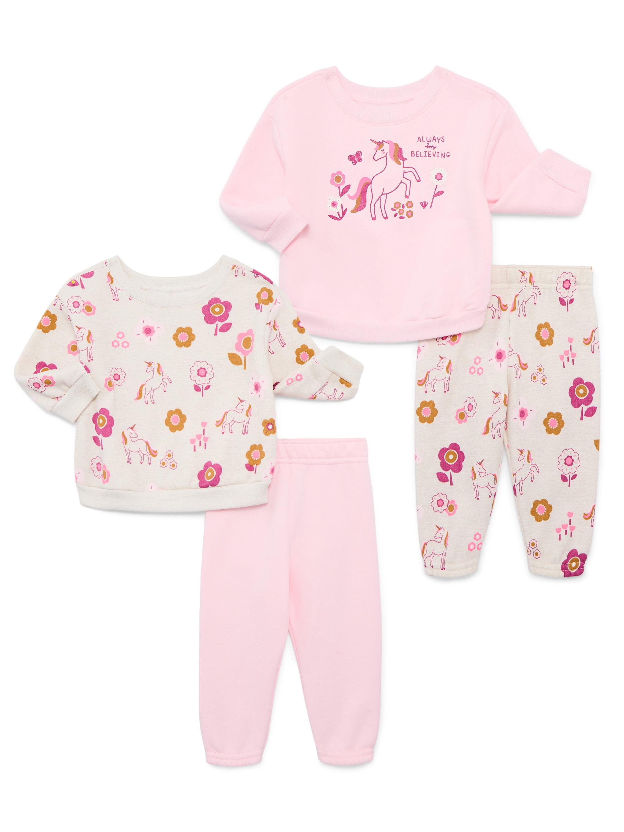 Garanimals Baby Girl 4-Piece Fleece Outfit Set, Sizes 6-24 Months