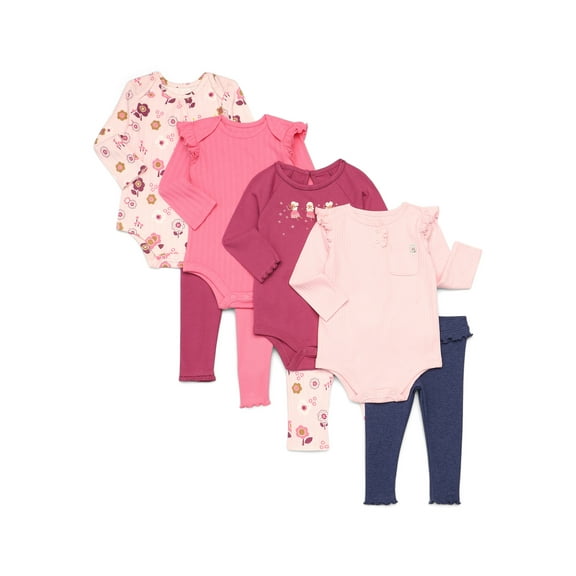 Garanimals Baby Girls Mix and Match Bodysuits and Leggings Kid-Pack, 8-Piece, Sizes 0M-24M
