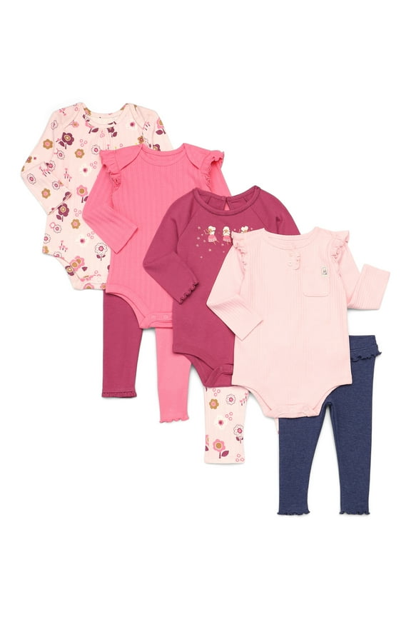 Baby Girls Mix and Match Bodysuits and Leggings Kid-Pack, 8-Piece, Sizes 0M-24M
