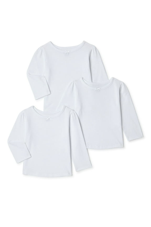 Baby Girl Basic T-Shirt with Long Sleeves, 3-Pack, Sizes 0/3M-24M