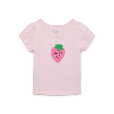 Garanimals Baby Girl Short Sleeve Scallop Neck Embroidered T-Shirt, Sizes 0-24 Months