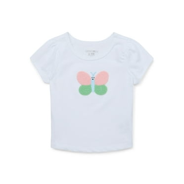 Garanimals Baby Girl Short Sleeve Scallop Neck Embroidered T-Shirt, Sizes 0-24 Months