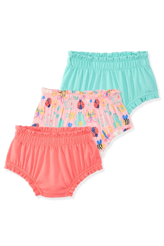 Baby Girl Cotton Pull-On Bubble Shorts, Solids & Prints, 3-Pack, 0–24M