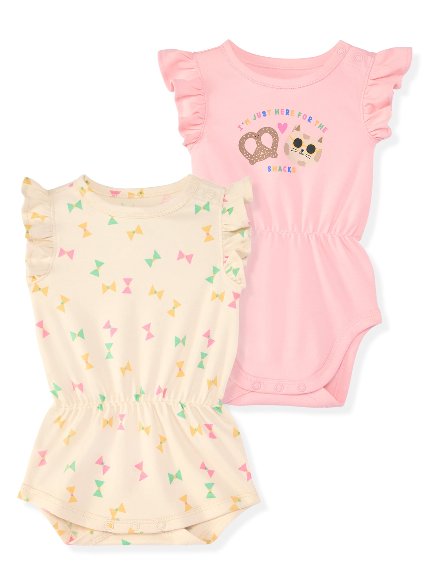 Garanimals Baby Girl Rompers 100% Cotton Flutter Sleeve 2-Pack Sizes 0-24M
