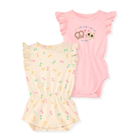 Garanimals Baby Girl Rompers 100% Cotton Flutter Sleeve 2-Pack Sizes 0-24M