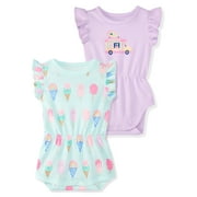 Garanimals Baby Girl Rompers 100% Cotton Flutter Sleeve 2-Pack Sizes 0-24M