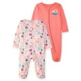 thumbnail image 1 of Garanimals Baby Girl Cotton Footed Sleep & Play Pajamas, Graphic Prints, 2-Pack, Newborn–9M, 1 of 8