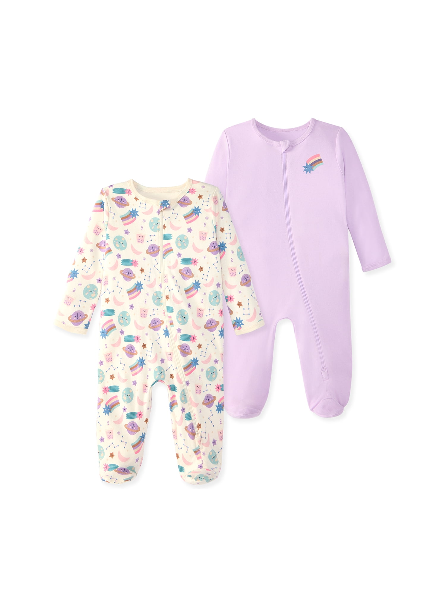 Garanimals Newborn & Baby 100% Cotton Footed Sleep & Play, Sizes Newborn–9M, 2-Pack