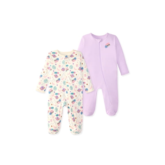 Garanimals Newborn & Baby 100% Cotton Footed Sleep & Play, Sizes Newborn–9M, 2-Pack