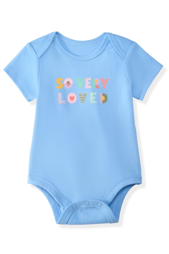 Newborn Baby Girl Cotton Lap-Shoulder Short-Sleeve Bodysuit, 0–24M