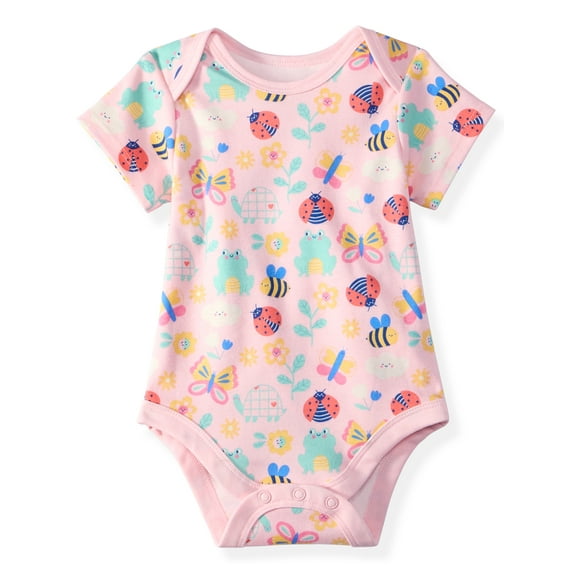 Garanimals Baby Girl Cotton Lap-Shoulder Short-Sleeve Bodysuit, 0–24M