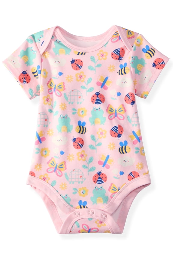 Baby Girl Cotton Lap-Shoulder Short-Sleeve Bodysuit, 0–24M