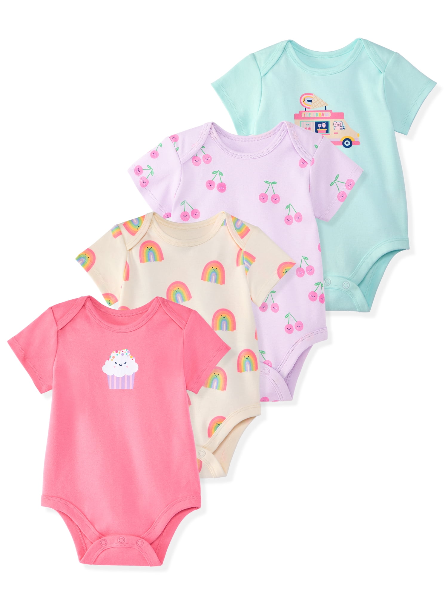 Garanimals Newborn & Baby Girl Cotton Lap-Shoulder Short-Sleeve Bodysuits, 4-Pack, Sizes 0–24M