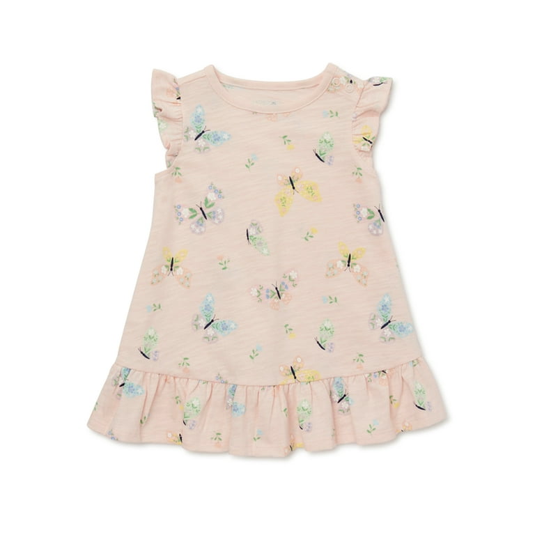 Garanimals Baby Girl Flutter Sleeve Dress Sizes 0 24 Months Walmart