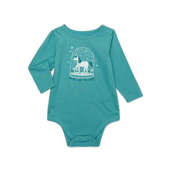 Garanimals Baby Girl Holiday Shirred Long Sleeve Graphic Bodysuit, Sizes 0-24 Months