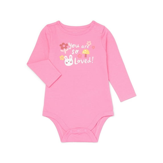 Garanimals Baby Girl Long Sleeve Graphic Print Bodysuit, Sizes 0M-24M