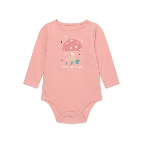 Garanimals Baby Girl Long Sleeve Graphic Print Bodysuit, Sizes 0M-24M