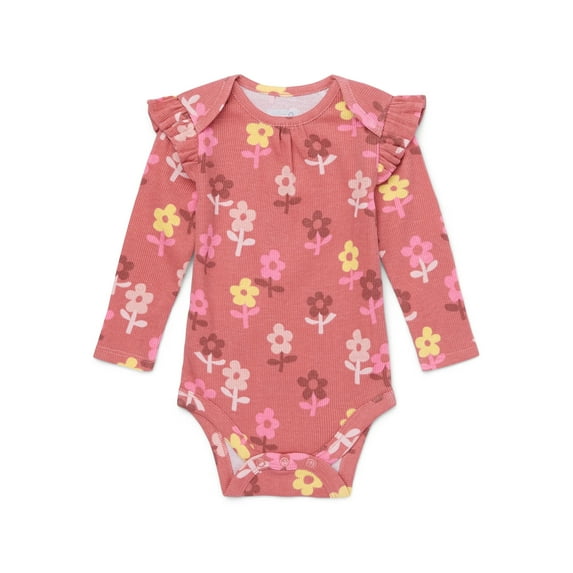 Garanimals Baby Girl Long Sleeve Print Rib Bodysuit, Sizes 0-24 Months