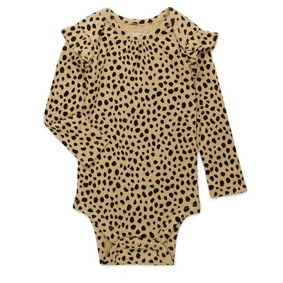 Garanimals Baby Girl Long Sleeve Print Rib Bodysuit, Sizes 0-24 Months