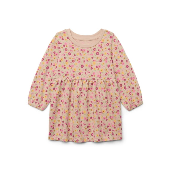 Garanimals Baby Girls Print Babydoll Dress with Long Sleeves, Sizes 0M-24M