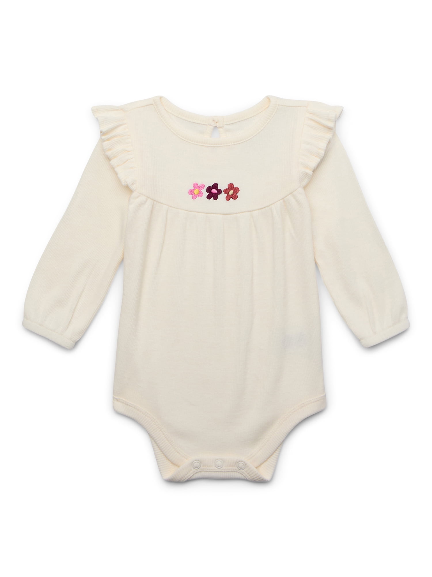 Garanimals Baby Girl Long Sleeve Ruffled Bodysuit, Sizes 0M-24M
