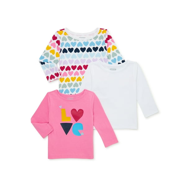 Garanimals Baby Girl Long Sleeve Shirts Multipack, 3Pack, Sizes 0/324