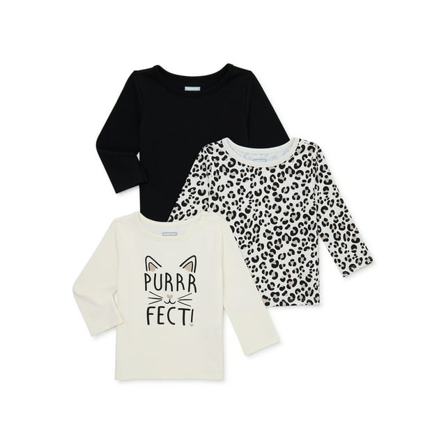 Garanimals Baby Girl Long Sleeve Shirts Multipack, 3Pack, Sizes 0/324