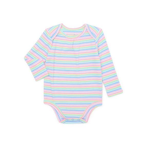 Garanimals Baby Girl Long Sleeve Striped Hacci Rib Bodysuit, Sizes 0-24 Months