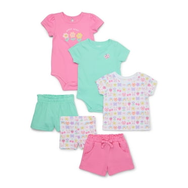 Garanimals Baby Girls Bodysuits, Tee and Shorts Outfits Set, 6-Piece, Sizes 0-24M