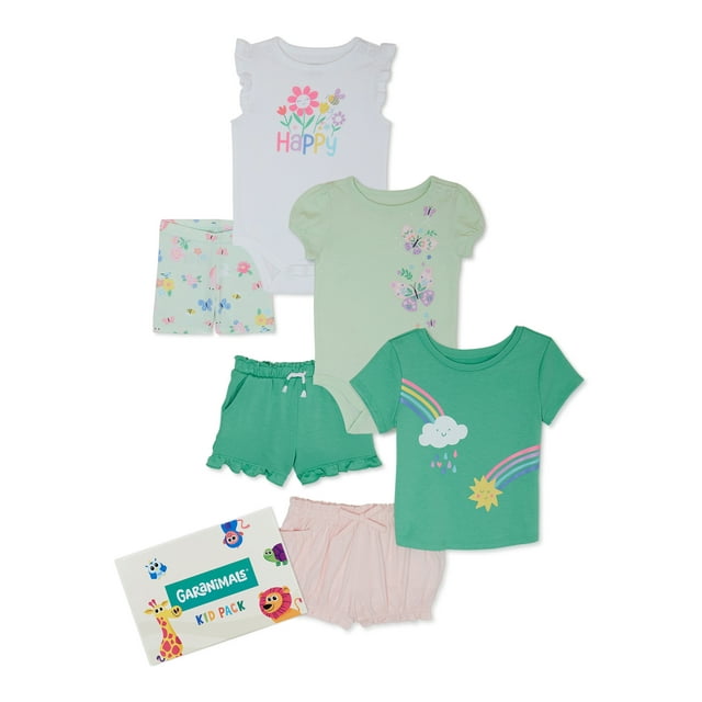 Garanimals Baby Girl Mix and Match Outfit KidPack, 6Piece, Sizes 024