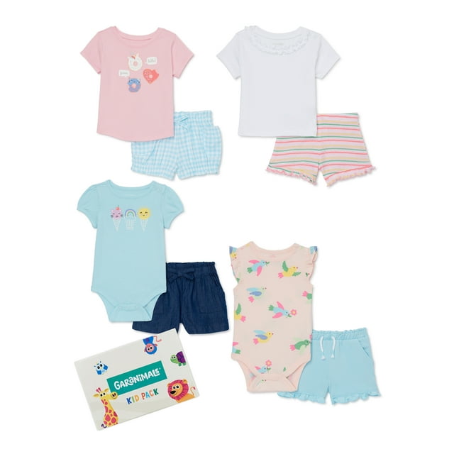 Garanimals Baby Girl Mix and Match Outfit Kid-Pack, 8-Piece, Sizes 0-24 Months