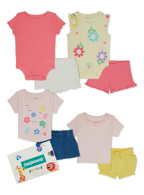 Garanimals Baby Girl Mix and Match Outfit Kid-Pack, 8-Piece, Sizes 0-24 Months