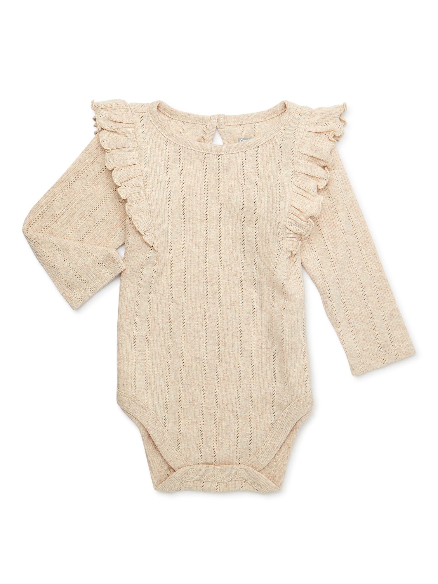 Garanimals Baby Girl Pointelle Bodysuit with Ruffle Long Sleeves, Sizes