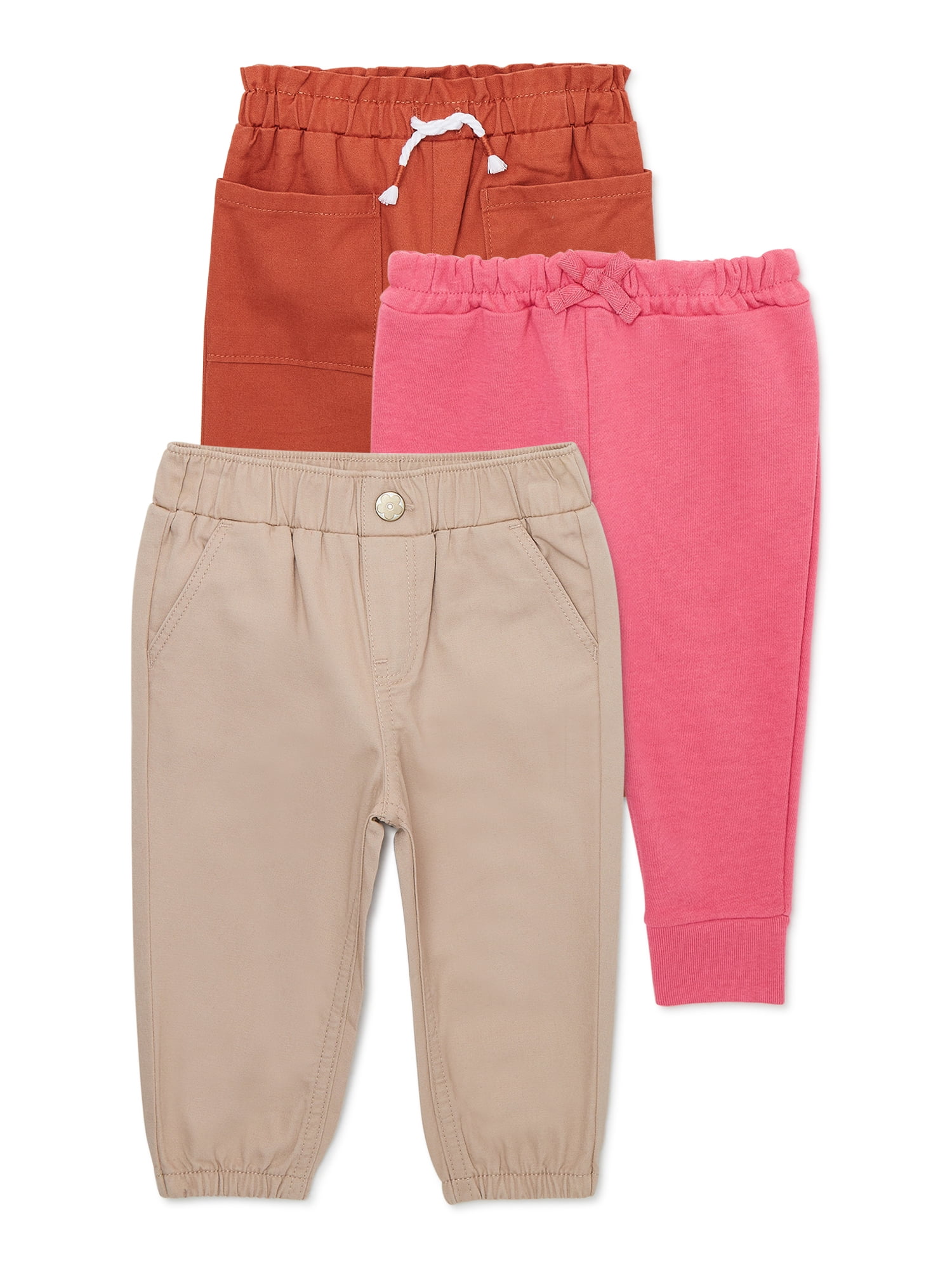 Garanimals Baby Girl Pull-On Pants and Joggers, 3-Pack, Sizes 0/3M-24M