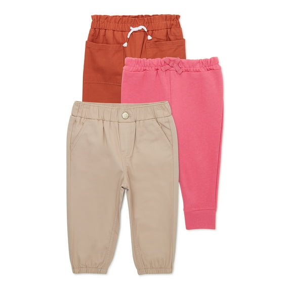 Garanimals Baby Girl Pull-On Pants and Joggers, 3-Pack, Sizes 0/3M-24M