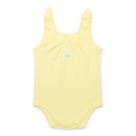 Garanimals Baby Girl Ribbed Bow Strap Bodysuit, Sizes 0-24 Months