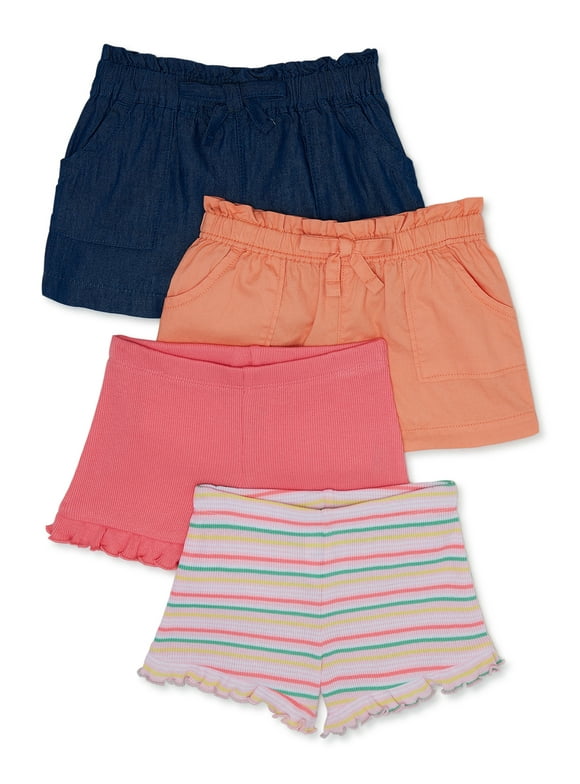 Garanimals Baby Girl Ruffle Shorts Multipack, 4-Pack, Sizes 0-24 Months