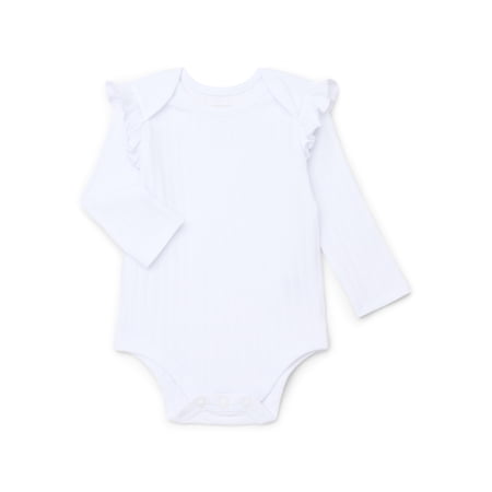Garanimals Baby Girls Ruffle Shoulder Ribbed Bodysuit with Long Sleeves, Sizes 0-24 Months