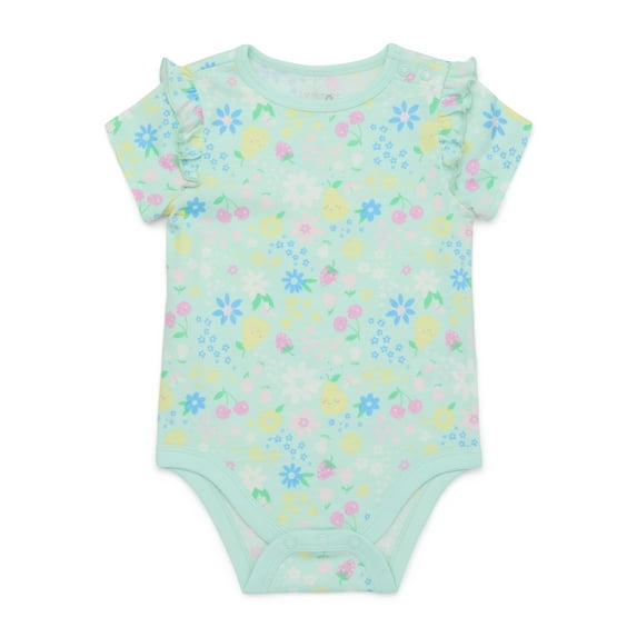 Garanimals Baby Girl Short Inset Ruffle Sleeve Printed Bodysuit, Sizes 0-24 Months