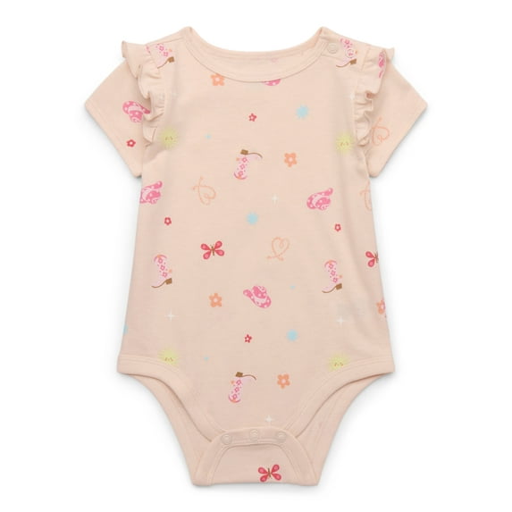 Garanimals Baby Girl Short Inset Ruffle Sleeve Printed Bodysuit, Sizes 0-24 Months