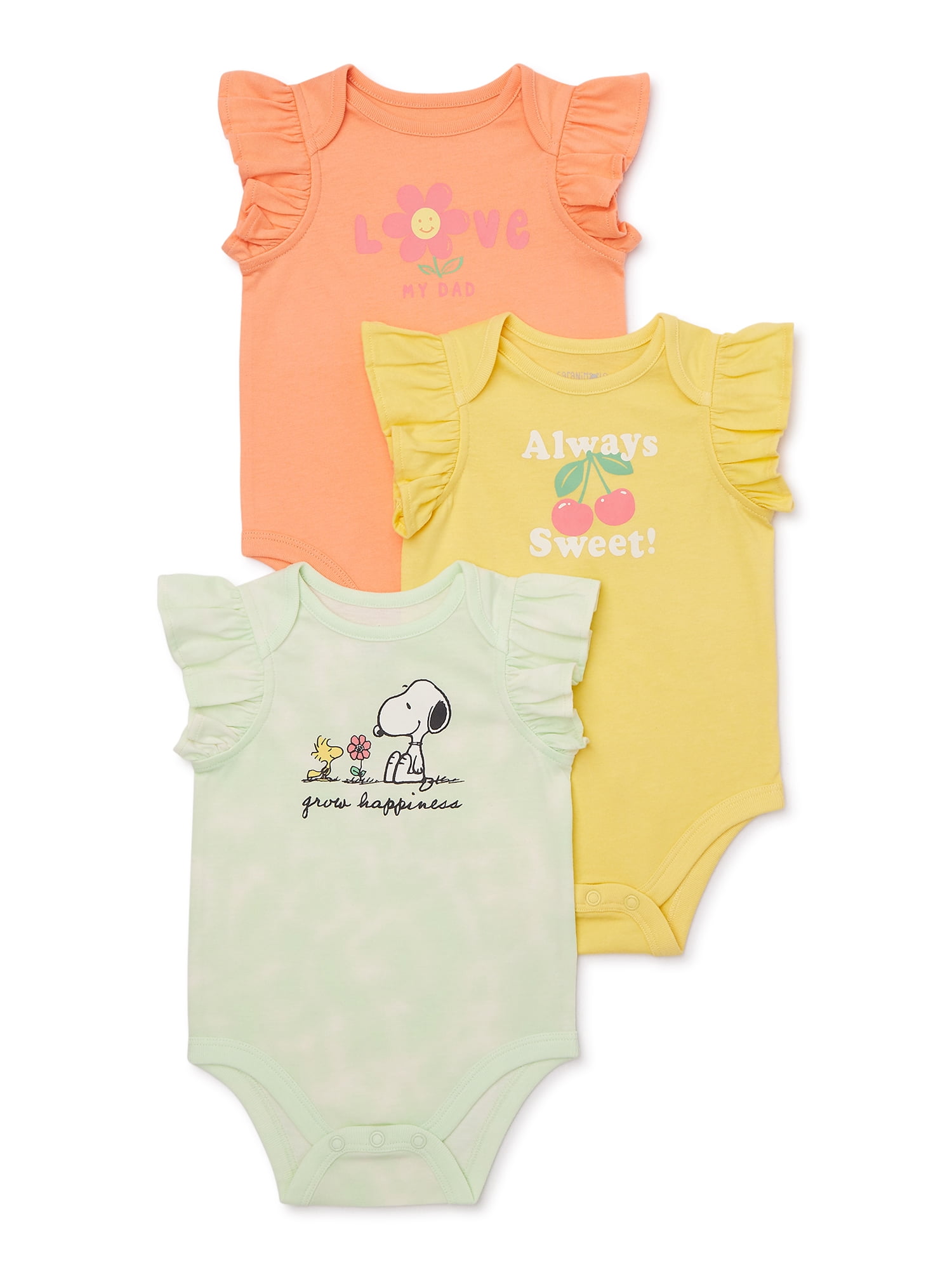 Garanimals Baby Girl Short Sleeve Bodysuit Multipack, 3Pack, Sizes 0