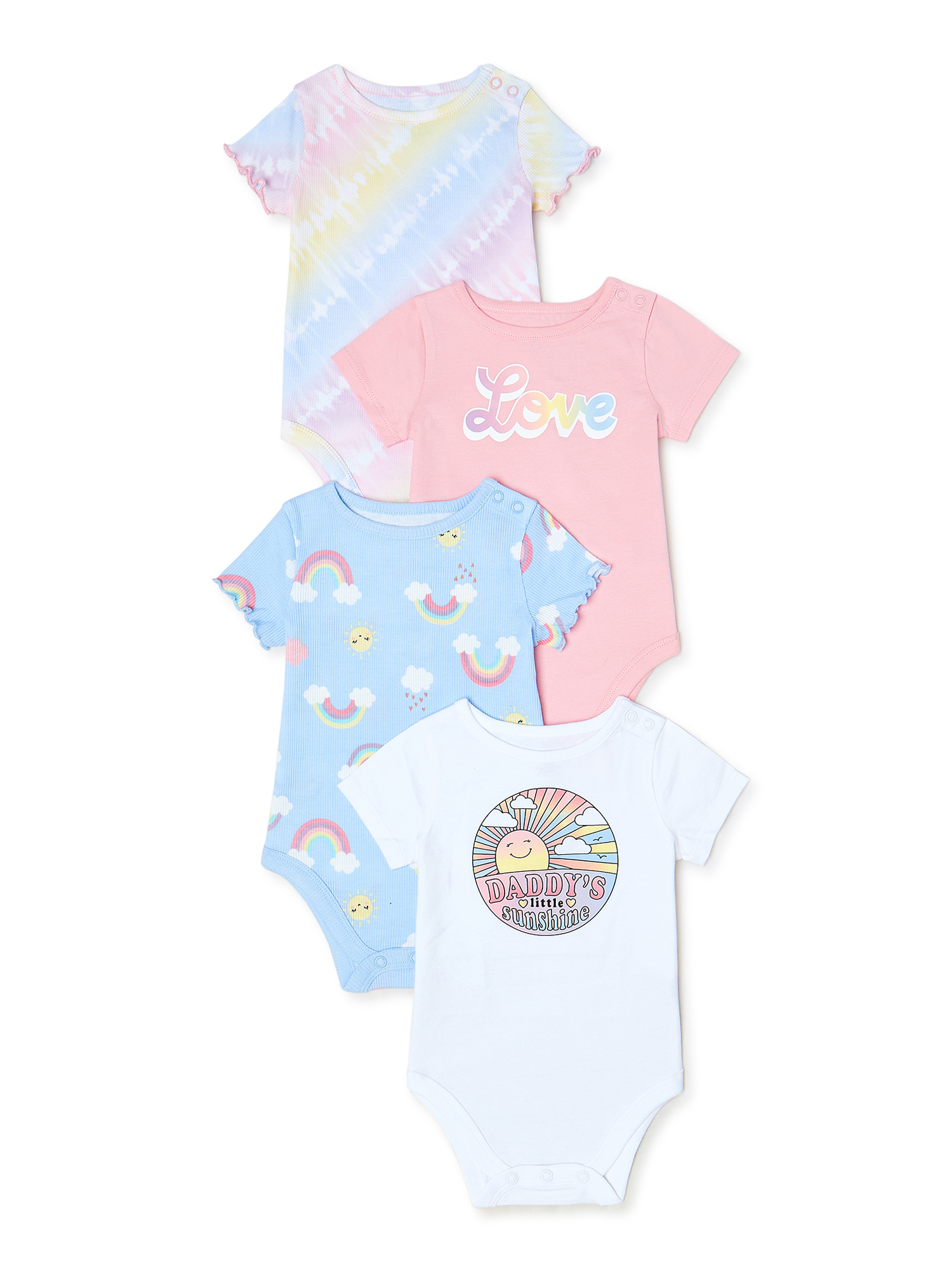 Garanimals Baby Girl Short Sleeve Bodysuit Multipack, 4Pack, Sizes 0