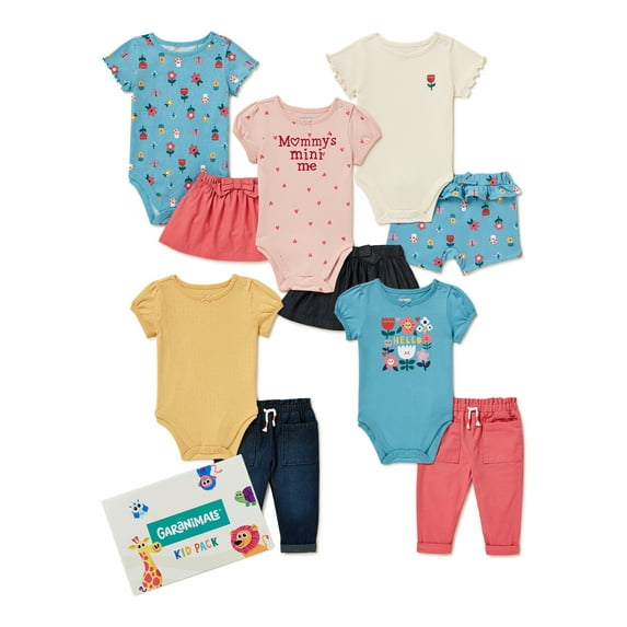 Garanimals Baby Girl Short Sleeve Mix & Match Outfit Bundle Kid-Pack Gift Box, 10-Piece, Sizes 0/3M-24M