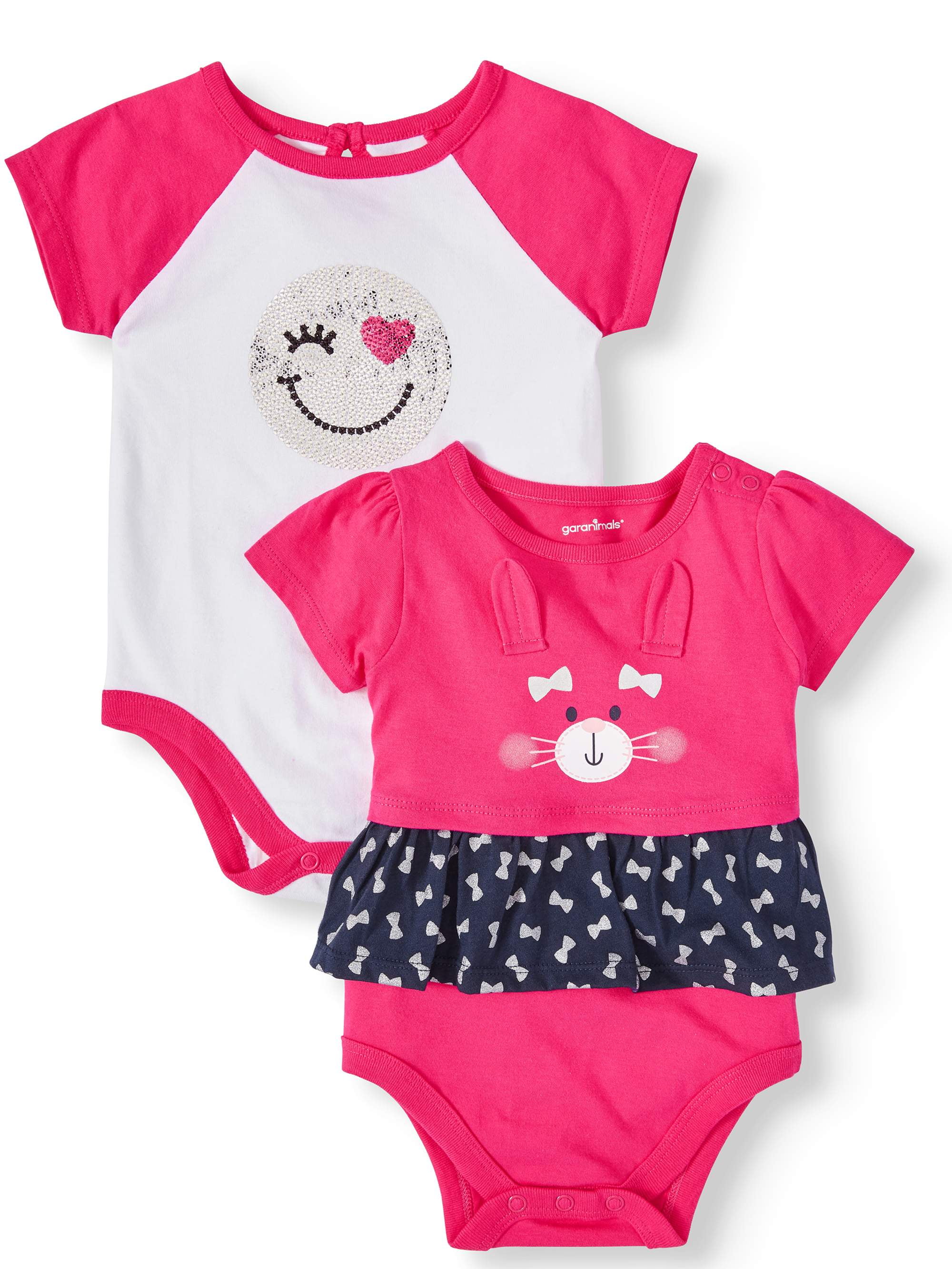 Garanimals Baby Girl Short Sleeve Peplum & Raglan Bodysuits, 2pack