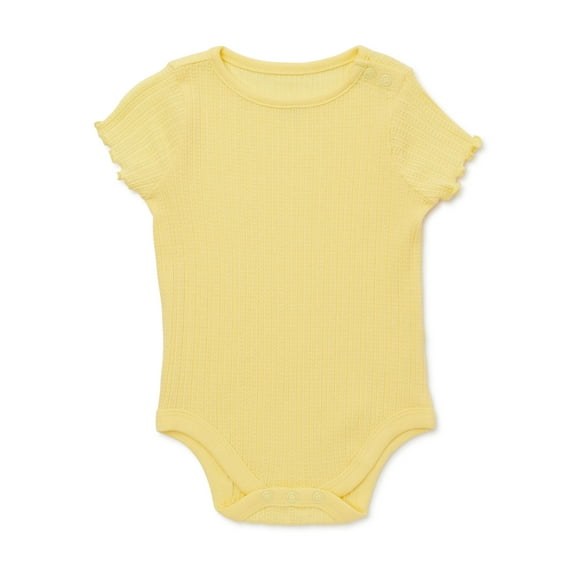 Garanimals Baby Girl Short Sleeve Pointelle Solid Bodysuit, Sizes 0-24 Months