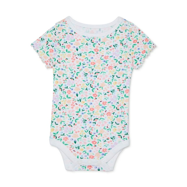 Garanimals Baby Girl Short Sleeve Print Rib Bodysuit, Sizes 0-24 Months