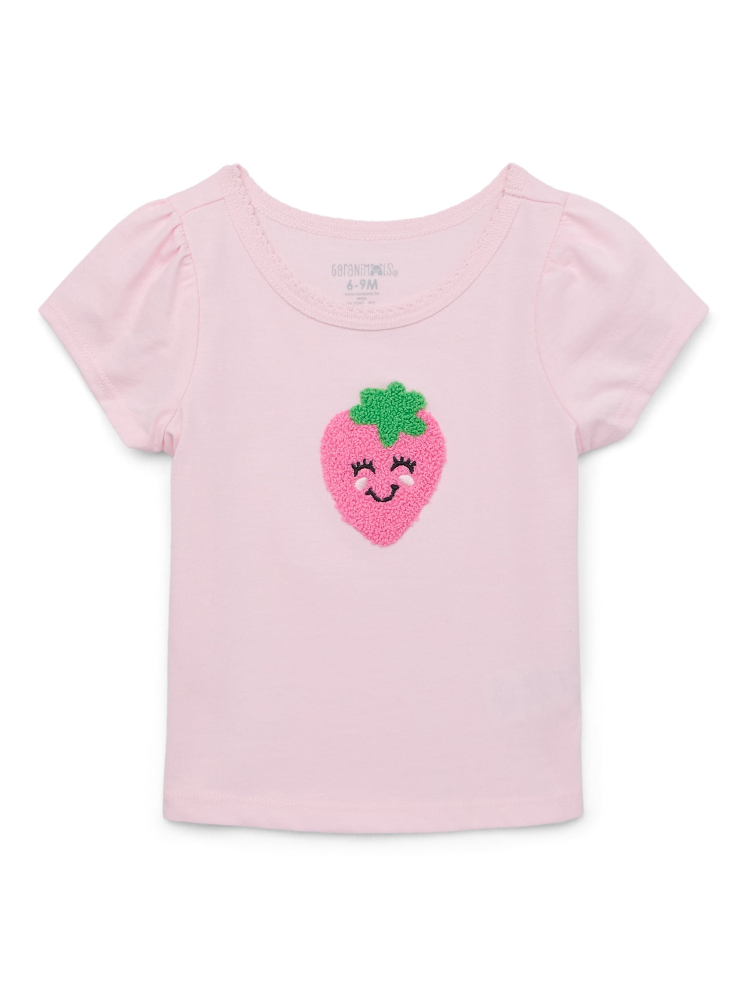 Garanimals Baby Girl Short Sleeve Scallop Neck Embroidered T-Shirt, Sizes 0-24 Months